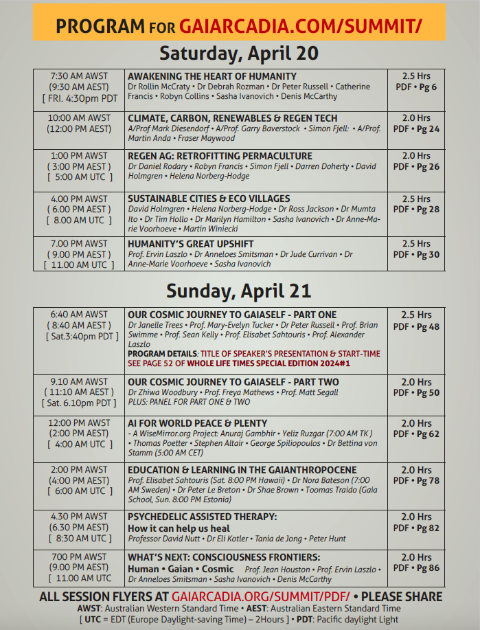 Program for Gaiarcadia.org/Summit/